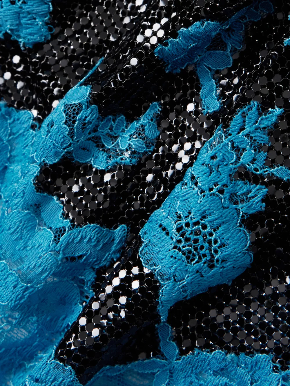 Close-up detail of the Rabanne Lace-trimmed Chainmail Midi Skirt