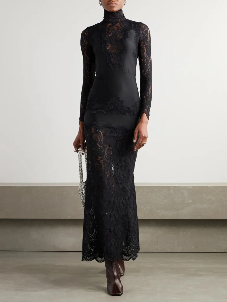 Rabanne Lace-trimmed Silk-satin Maxi Dress