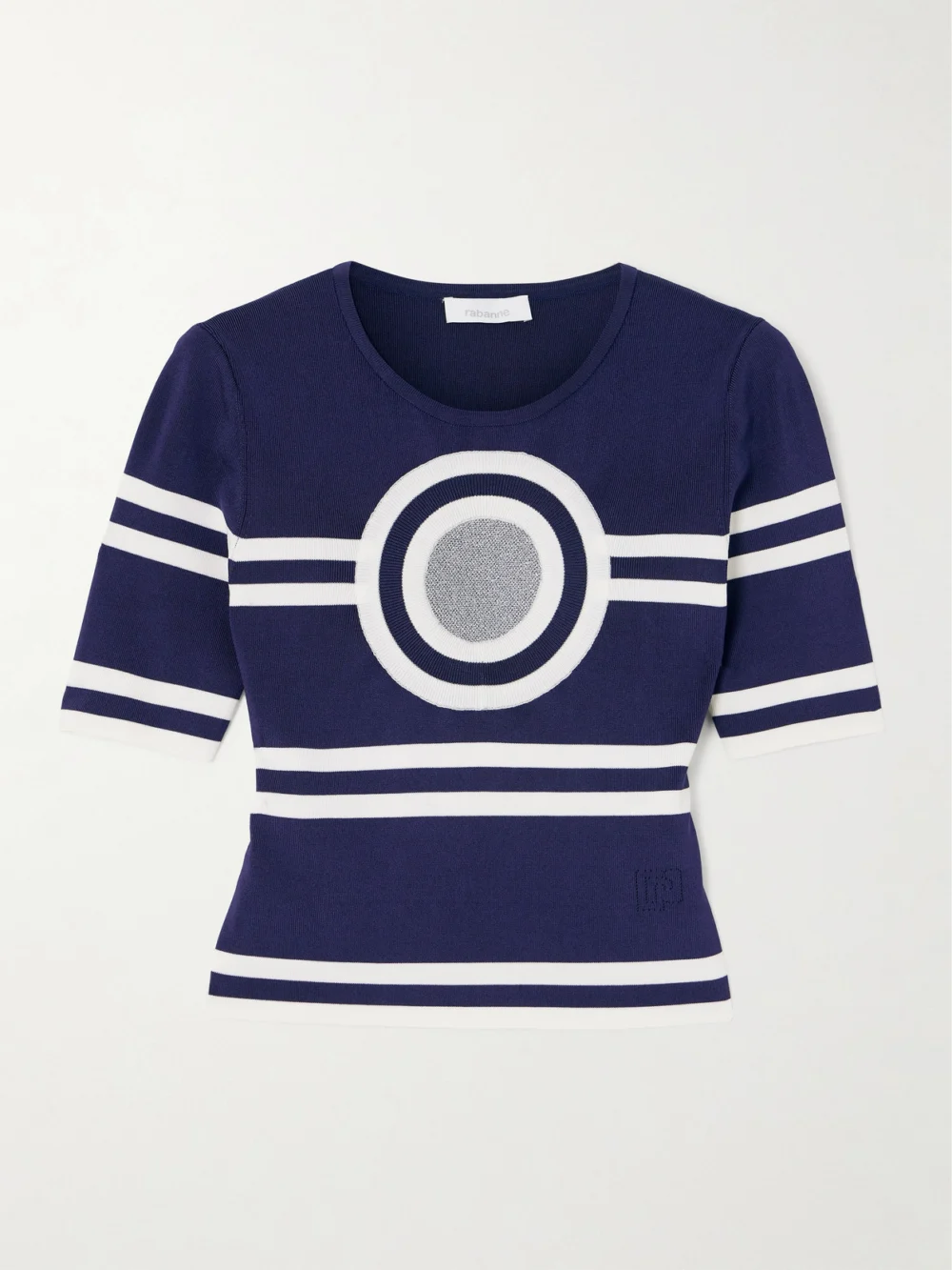 Rabanne Lurex-trimmed Striped Ribbed-knit Top in blue