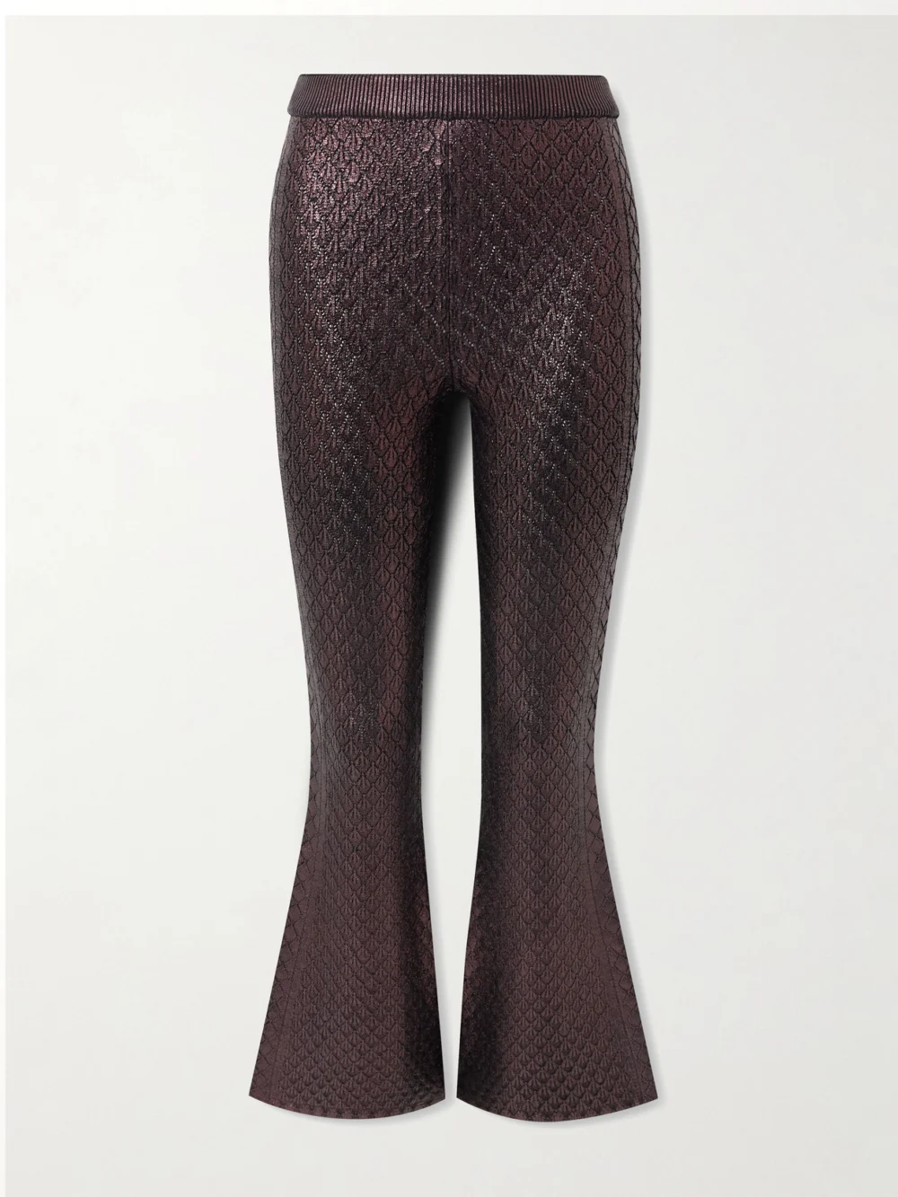 Rabanne Metallic Jacquard-knit Flared Pants in dark purple
