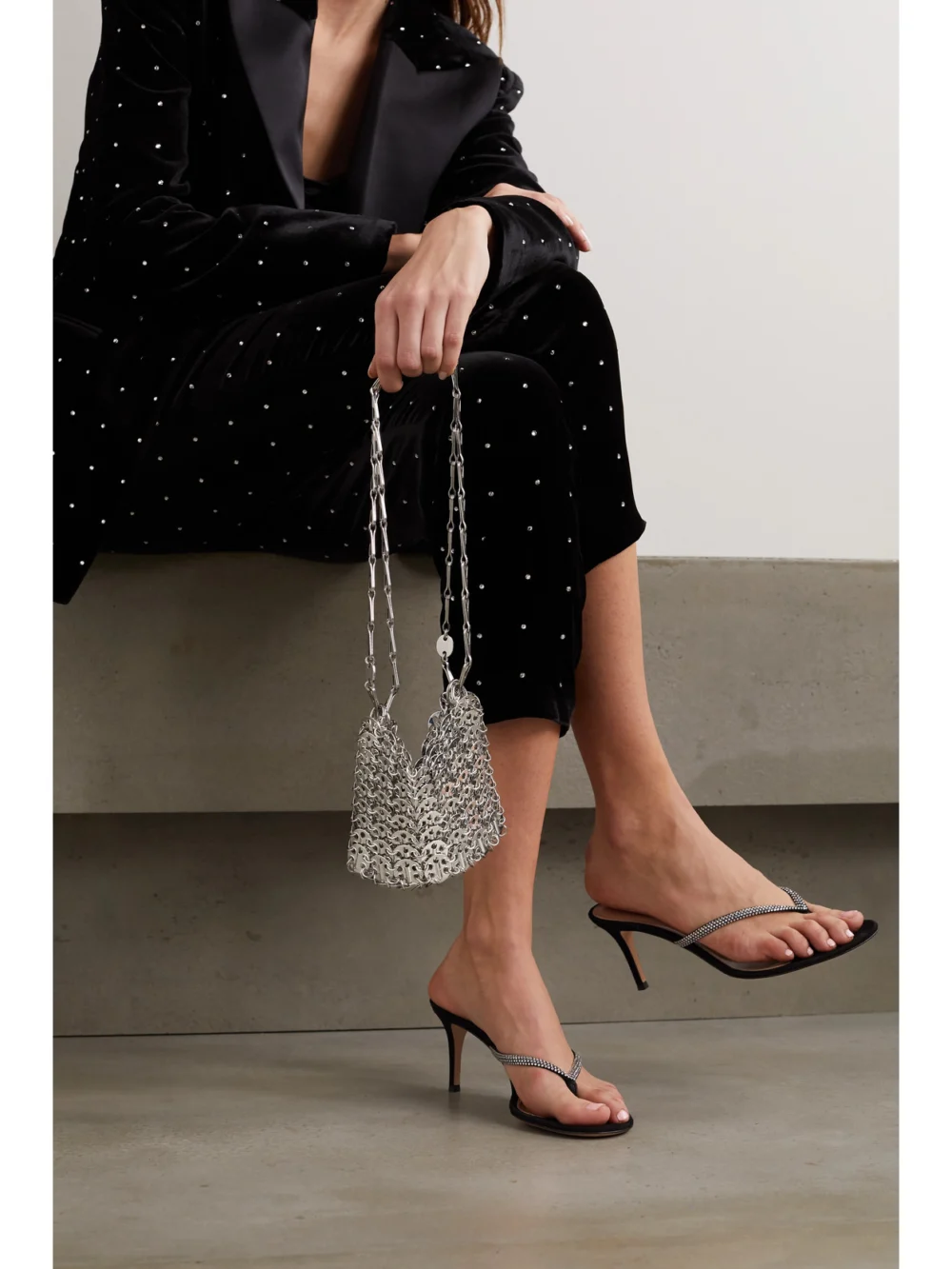 Rabanne Nano 1969 Paillette-embellished Chainmail Shoulder Bag, styled view
