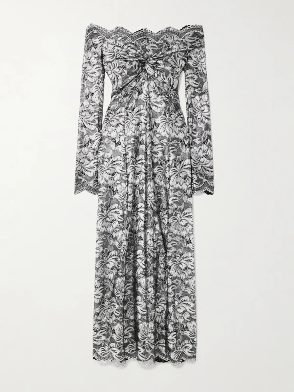 Rabanne Off-the-shoulder Metallic Stretch-lace Midi Dress
