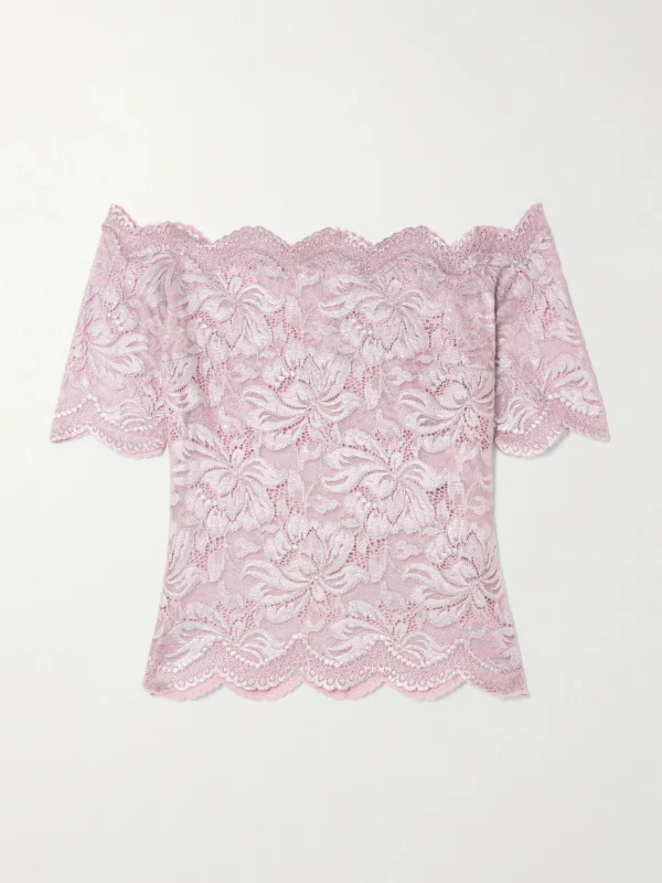 Rabanne Off-the-shoulder Metallic Stretch-lace Top