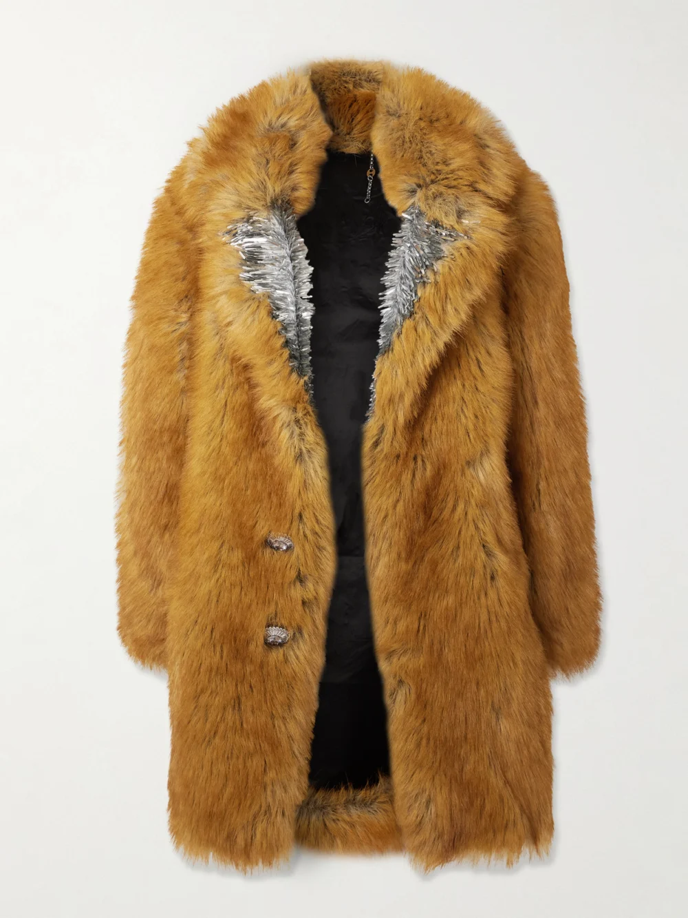 Rabanne Oversized Embellished Plush Coat in camel