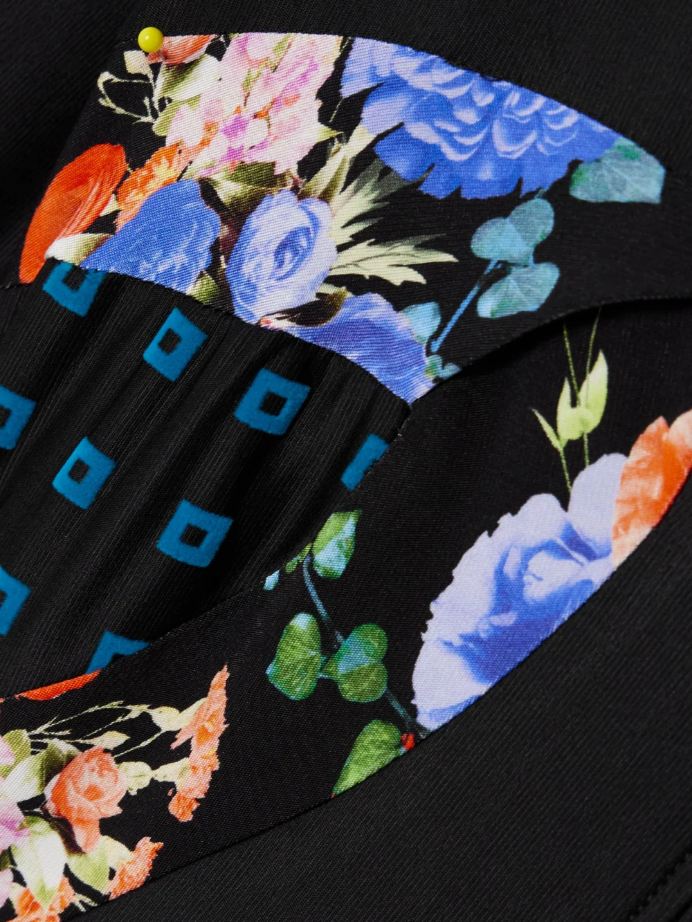 Close-up detail of the Rabanne Paneled Printed Satin-jersey Maxi Dress