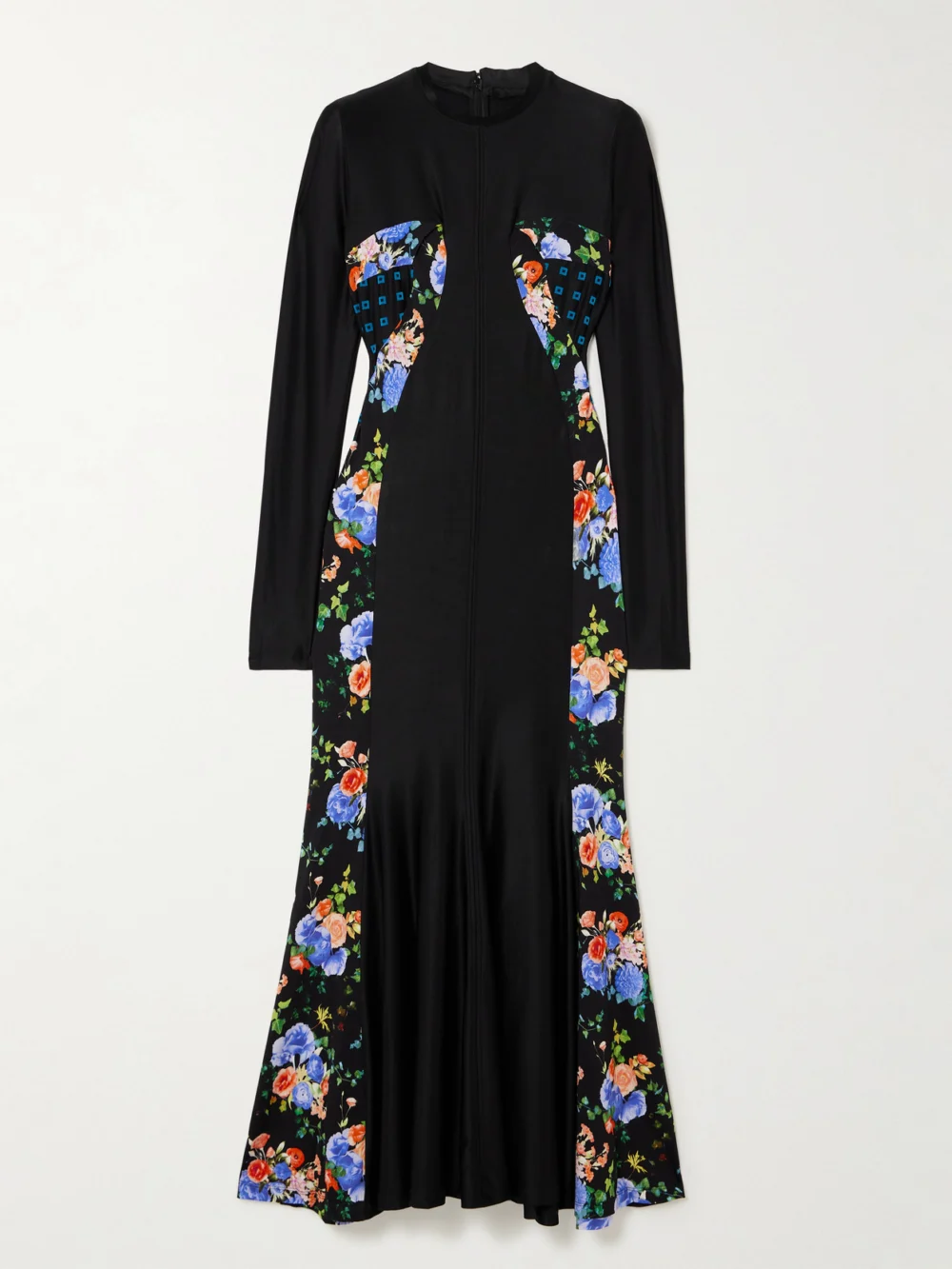 Rabanne Paneled Printed Satin-jersey Maxi Dress in black