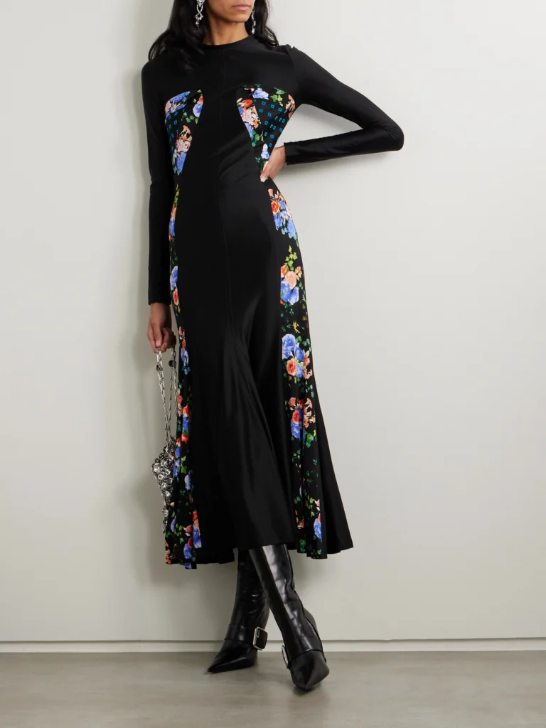 Rabanne Paneled Printed Satin-jersey Maxi Dress