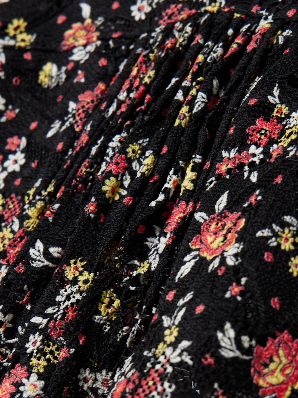 Close-up detail of the Rabanne Pintucked Embroidered Lace Maxi Dress