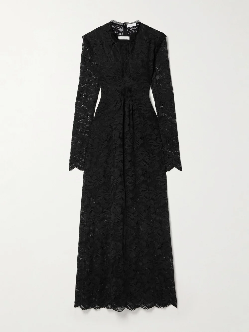Rabanne Pintucked Scalloped Lace Maxi Dress in black