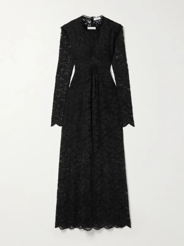 Rabanne Pintucked Scalloped Lace Maxi Dress