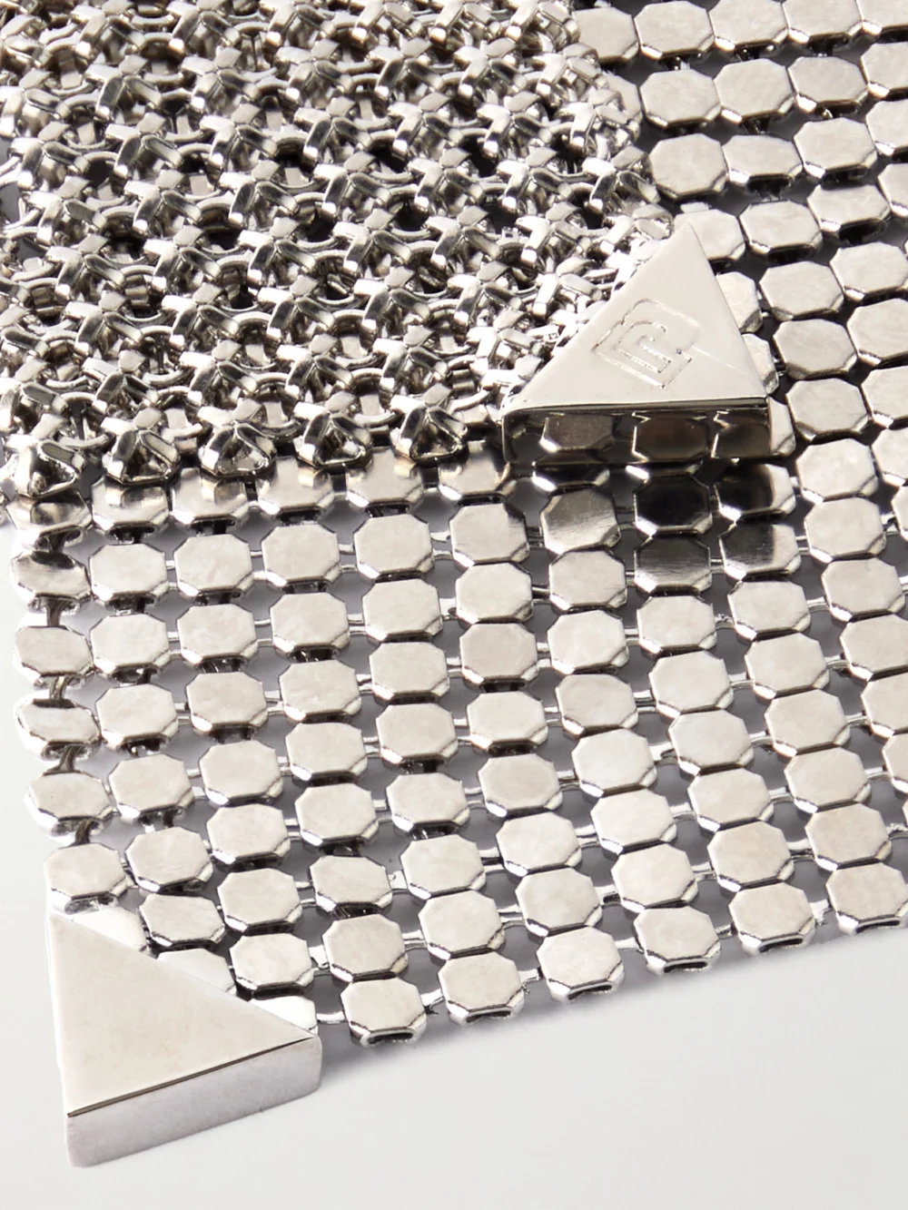 Close-up detail of the Rabanne Pixel Flow Silver-tone Earrings