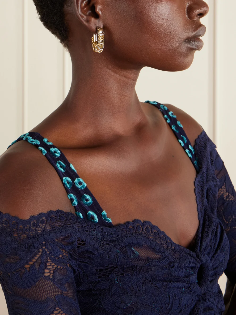 Rabanne Punk Xl Two-tone Silver and Gold Earrings, styled view
