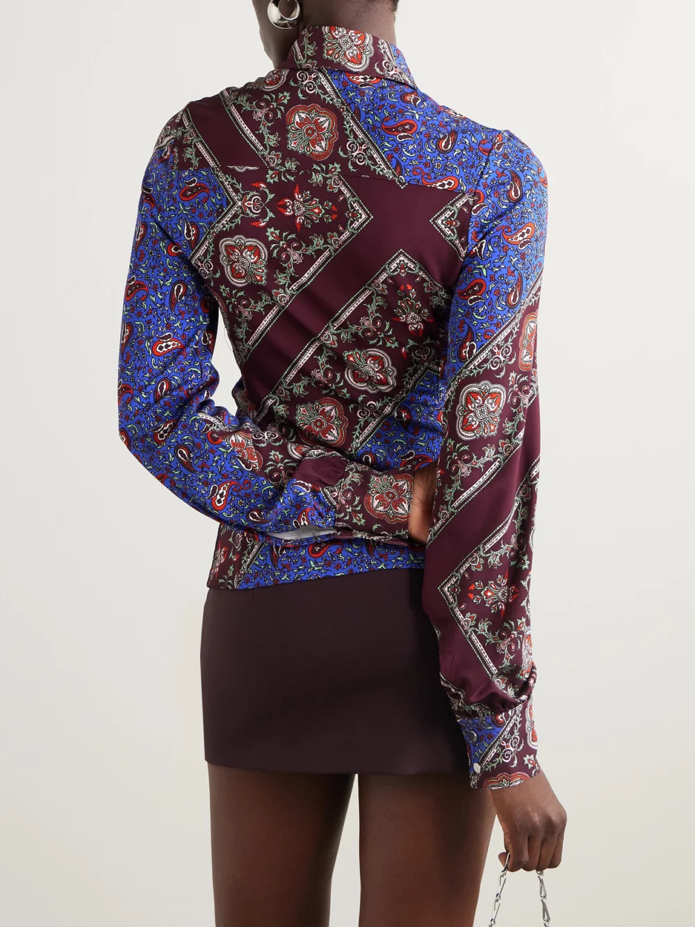 Back view of the Rabanne Ruched Paisley-print Jersey Shirt