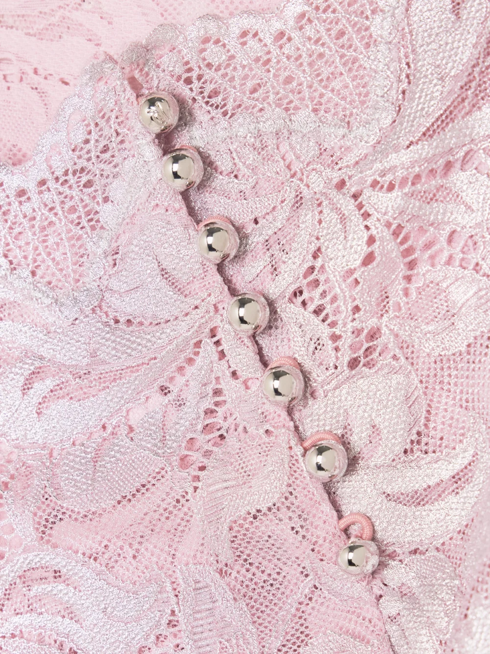Close-up detail of the Rabanne Scalloped Metallic Stretch-lace Midi Skirt