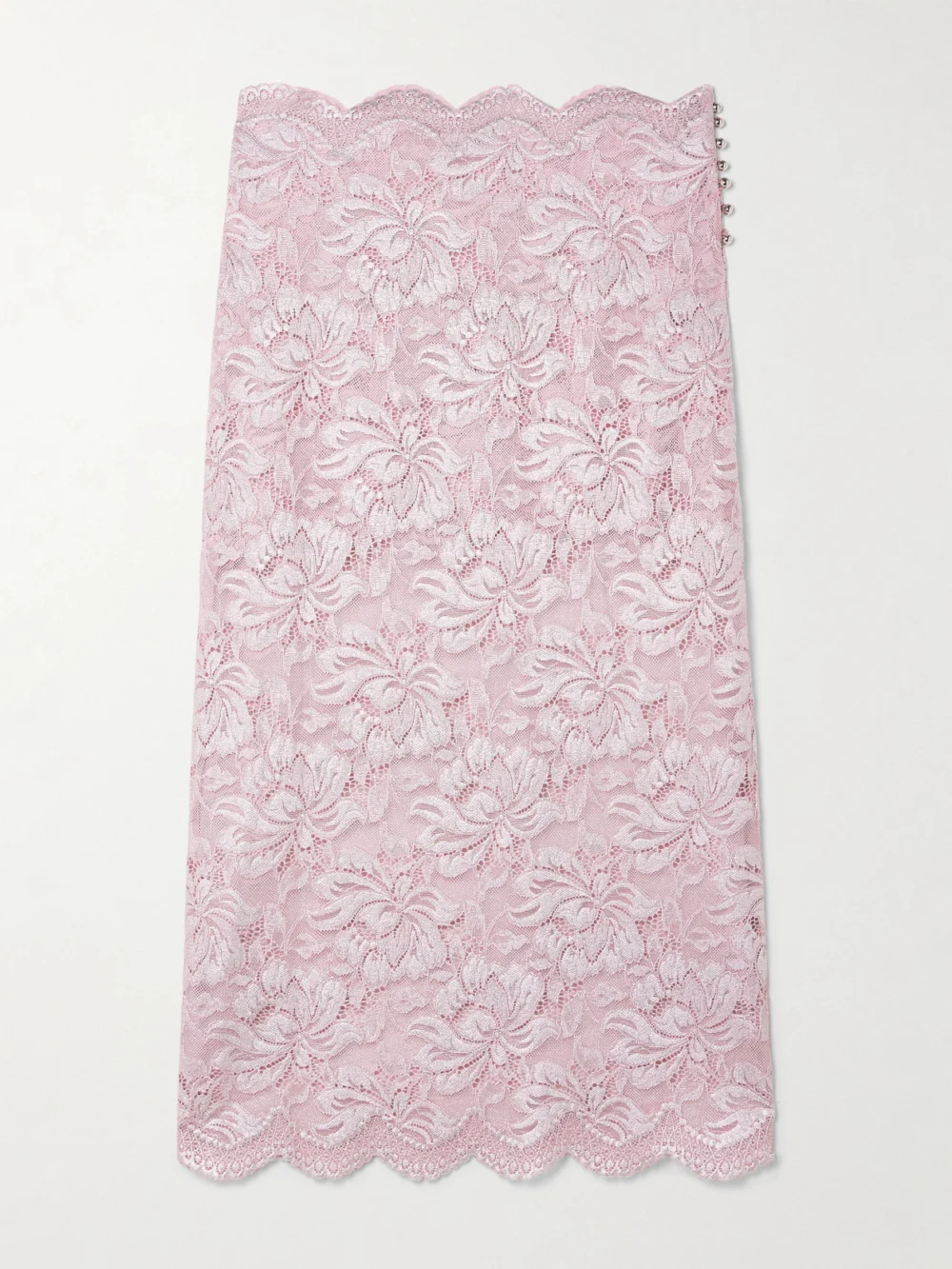 Rabanne Scalloped Metallic Stretch-lace Midi Skirt in pink
