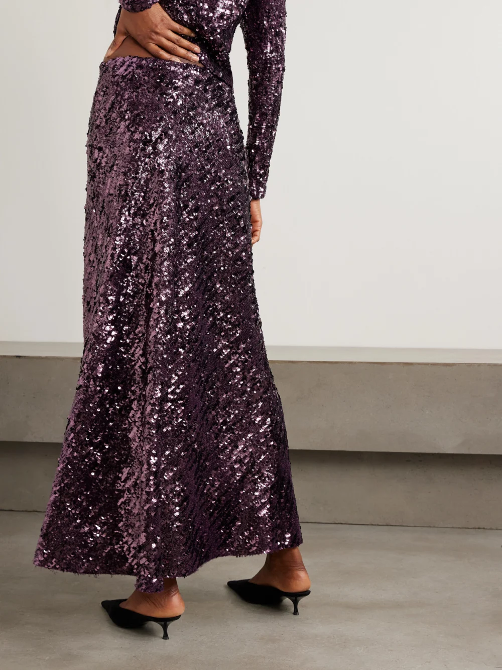 Back view of the Rabanne Sequined Chiffon Maxi Skirt