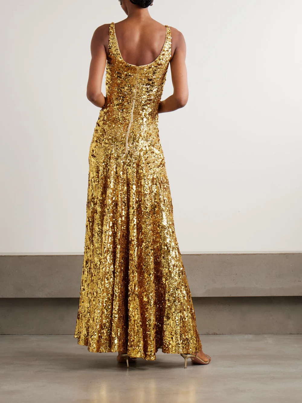 Back view of the Rabanne Sequined Crepe De Chine Maxi Dress