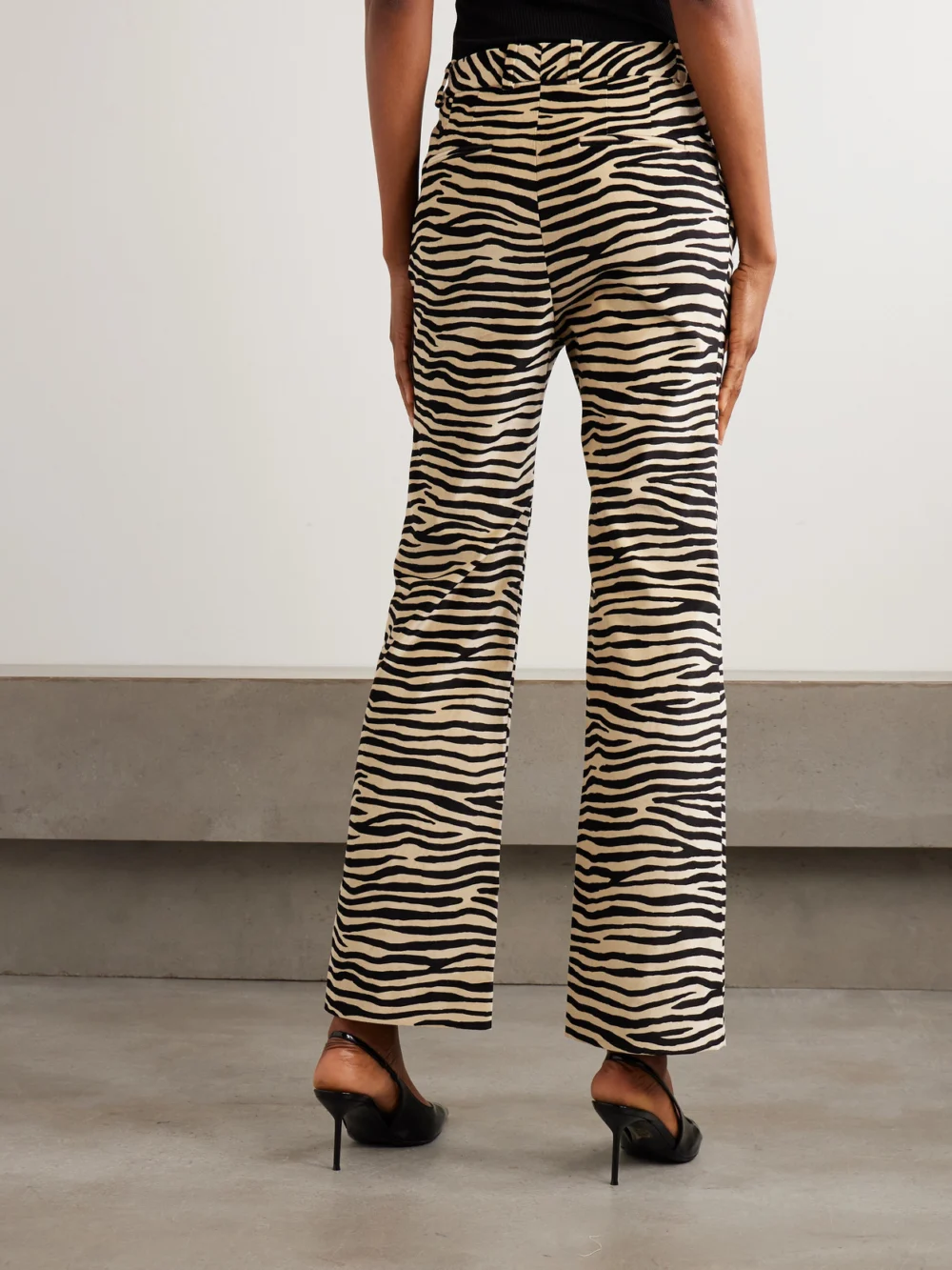 Back view of the Rabanne Straight-leg Zebra-print Cotton-blend Velvet Pants