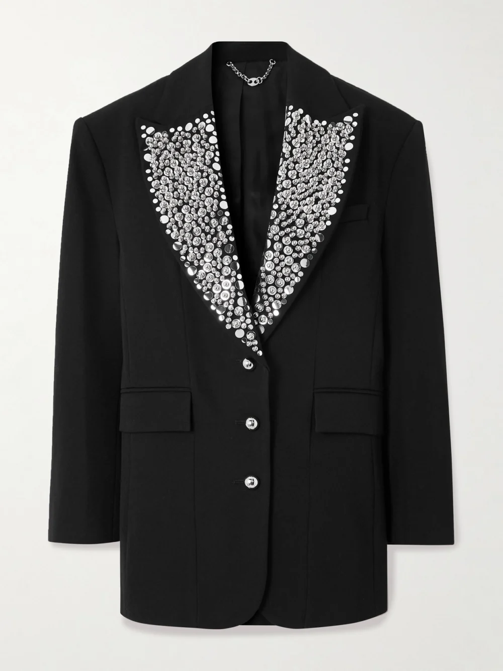 Rabanne Studded Grain De Poudre Wool Blazer in black