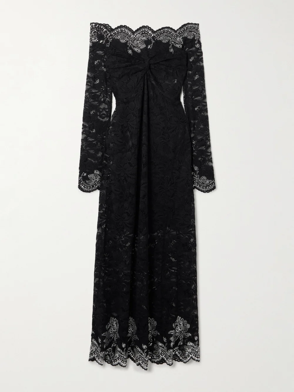 Rabanne Studded Stretch-lace Midi Dress in black