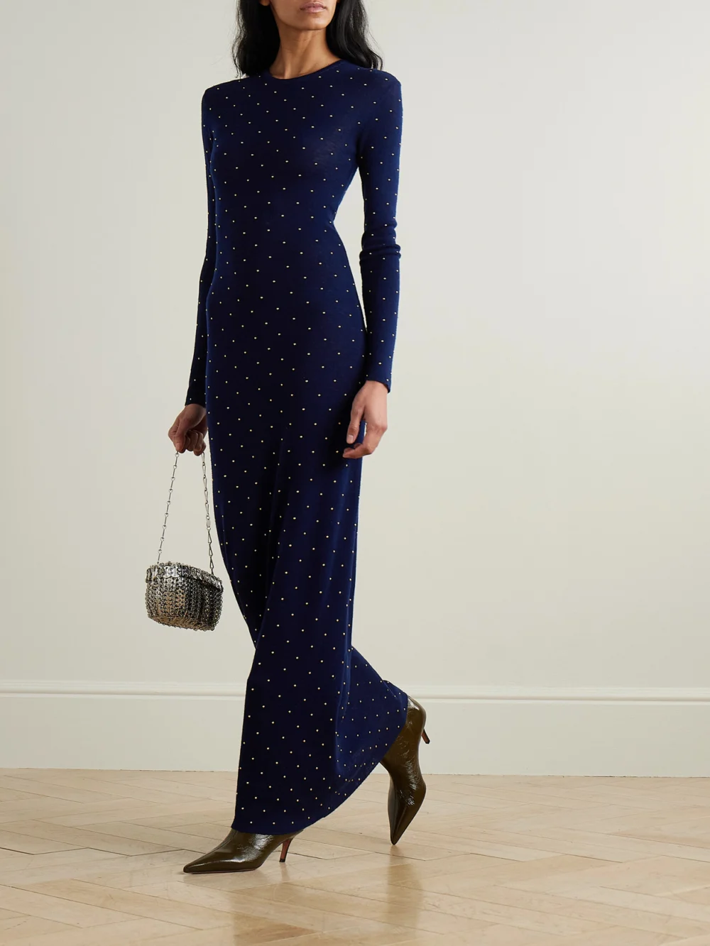 Rabanne Studded Wool-blend Maxi Dress, worn by a model