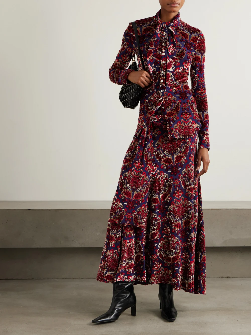Rabanne Tie-detailed Devoré-velvet Blouse, worn by a model