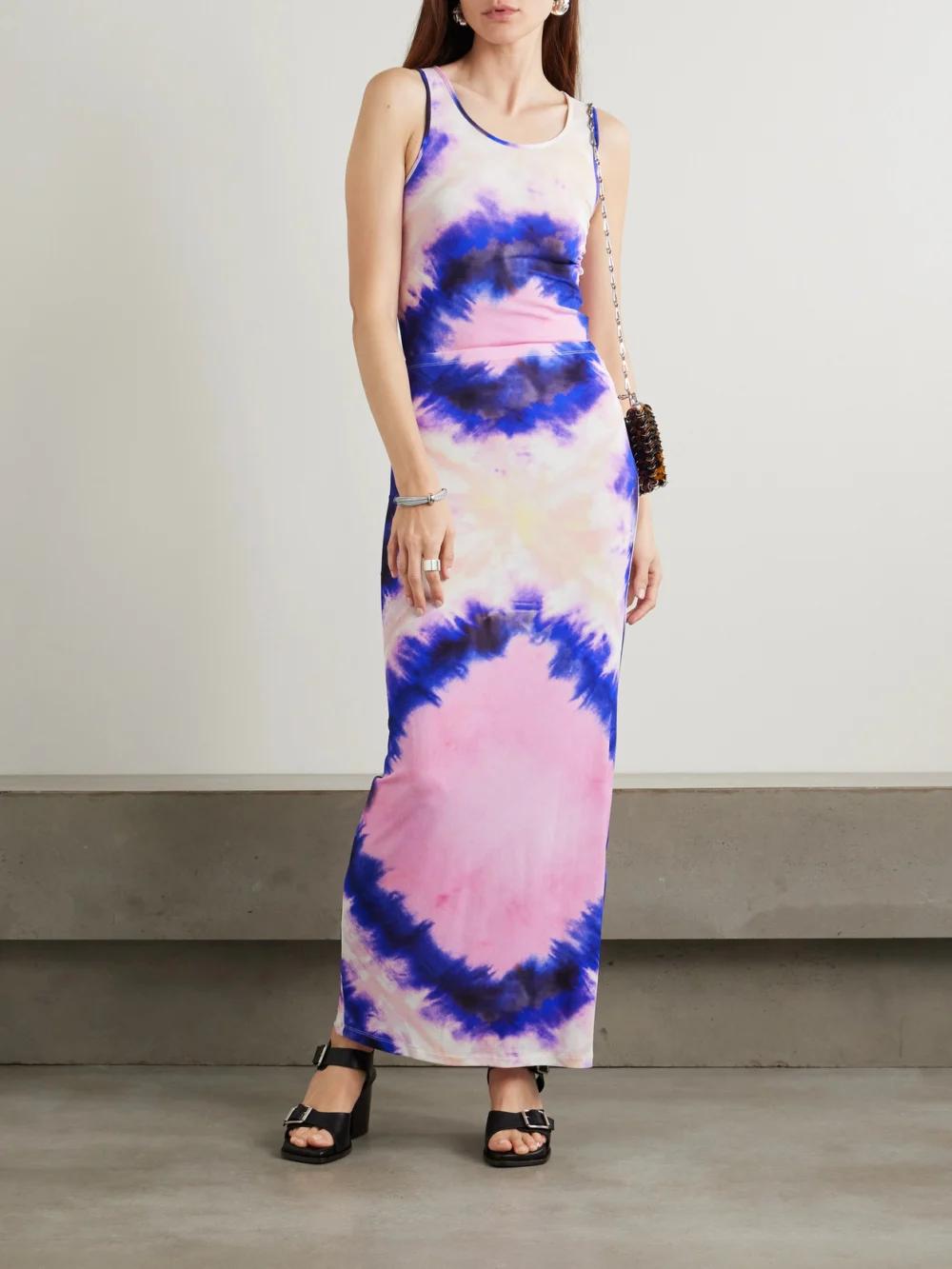 Rabanne Tie-dyed Stretch-crepe Maxi Skirt, worn by a model