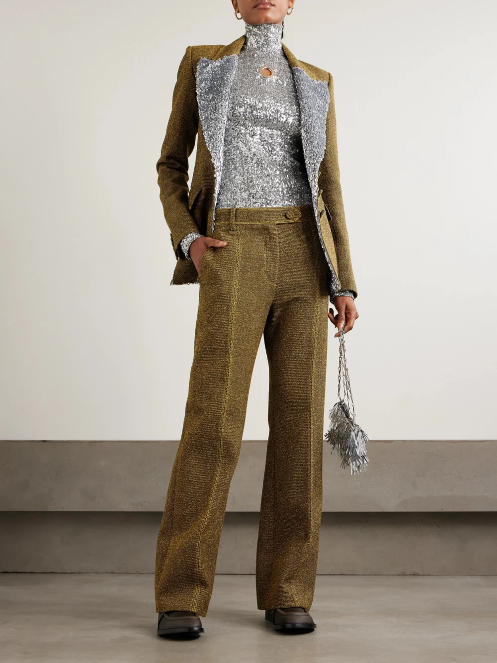 Rabanne Wool-blend Bouclé-twill Straight-leg Pants, worn by a model