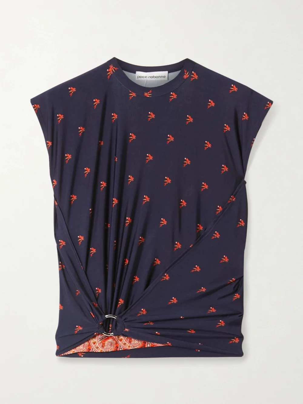 Rabanne Wrap-effect Printed Stretch-jersey Top in blue