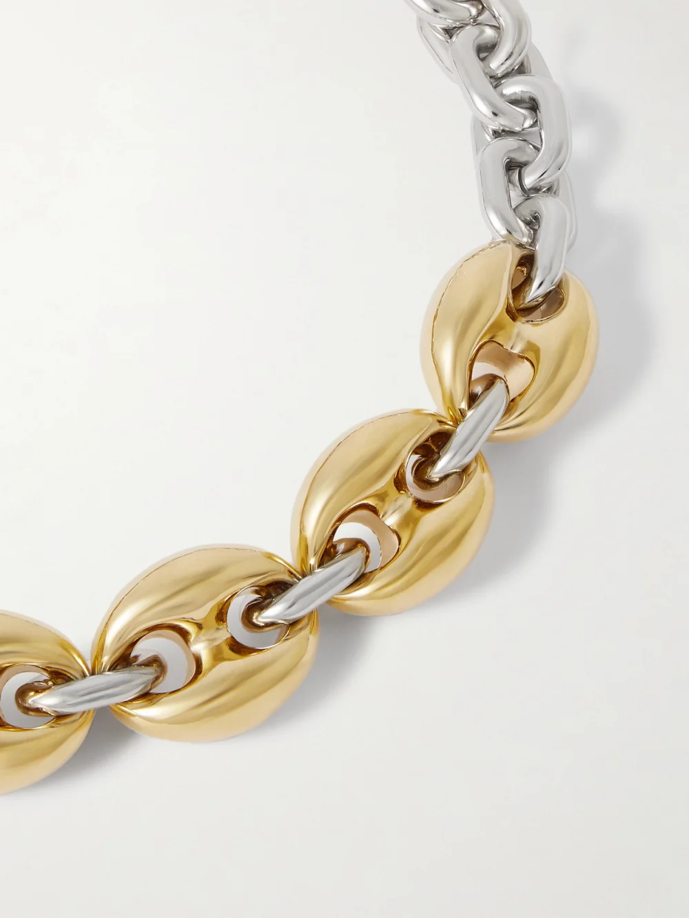Close-up detail of the Rabanne X Eight Silver and Gold-tone Necklace
