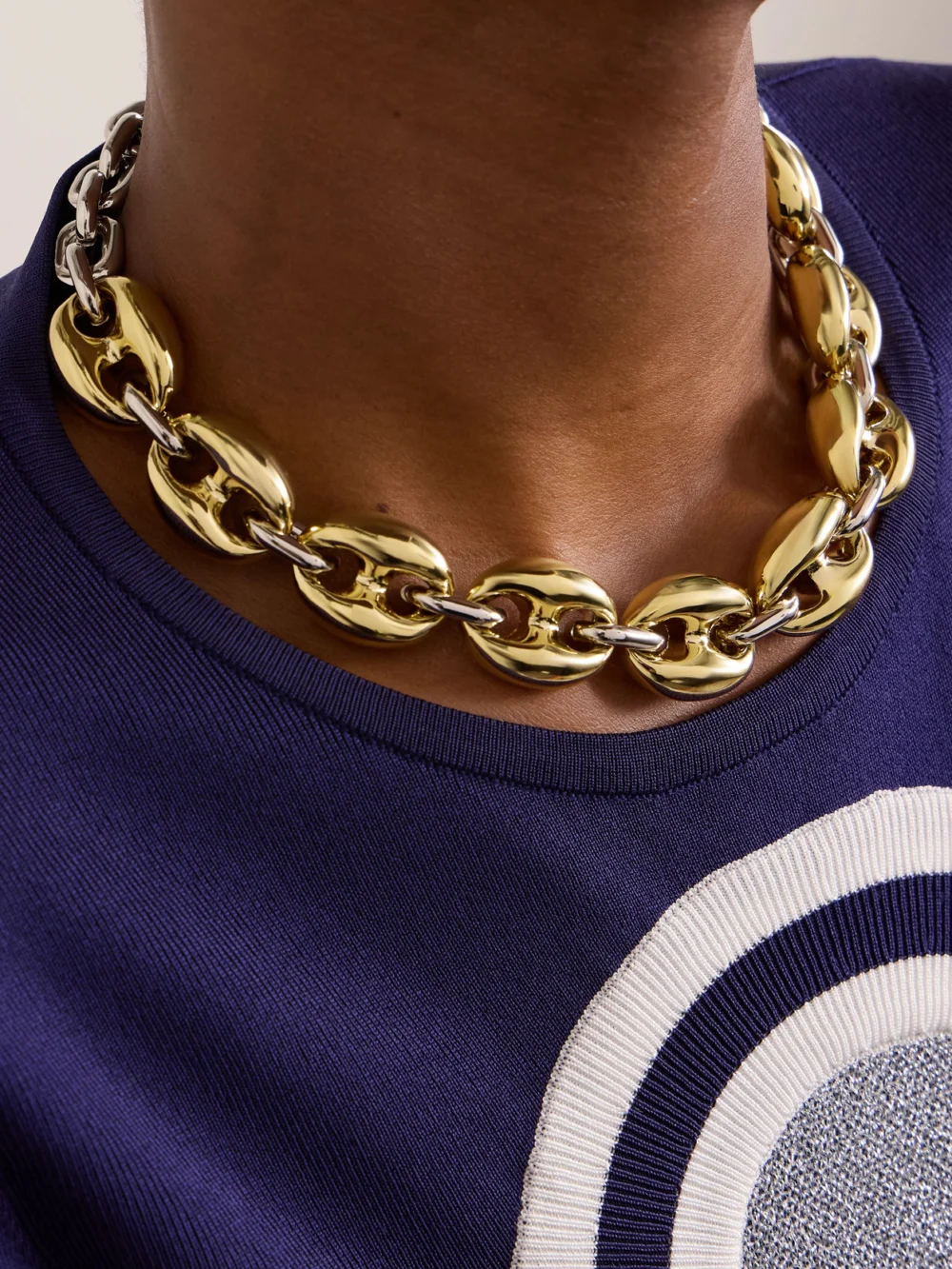 Rabanne X Eight Silver and Gold-tone Necklace, styled view