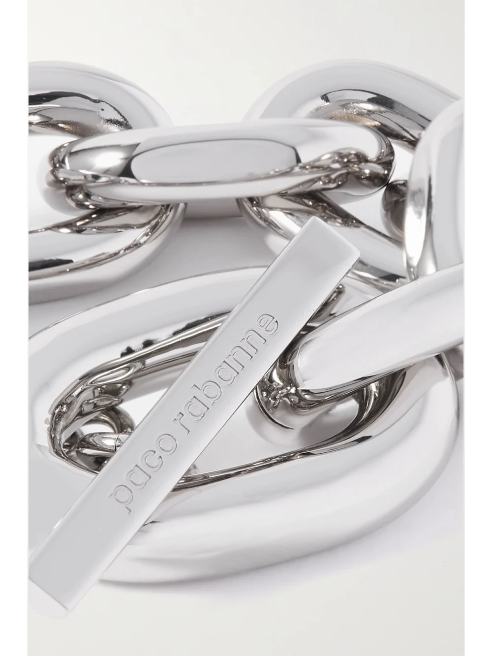 Close-up detail of the Rabanne Xl Silver-tone Bracelet