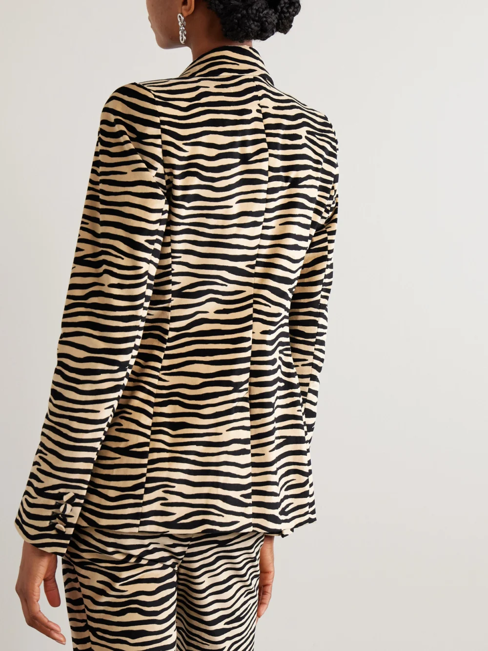 Back view of the Rabanne Zebra-print Cotton-blend Velvet Blazer