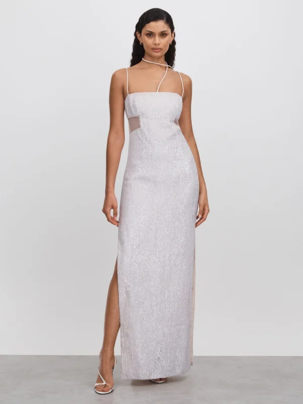 Rachel Gilbert Rachel Gilbert Women's White Sequin Cut-Out Maxi Dress