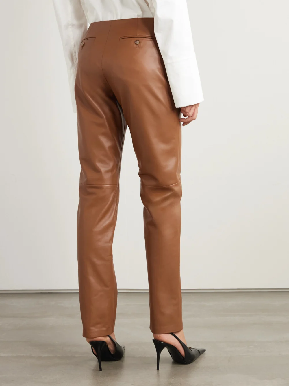Back view of the Ralph Lauren Collection Benjamen Leather Slim-leg Pants
