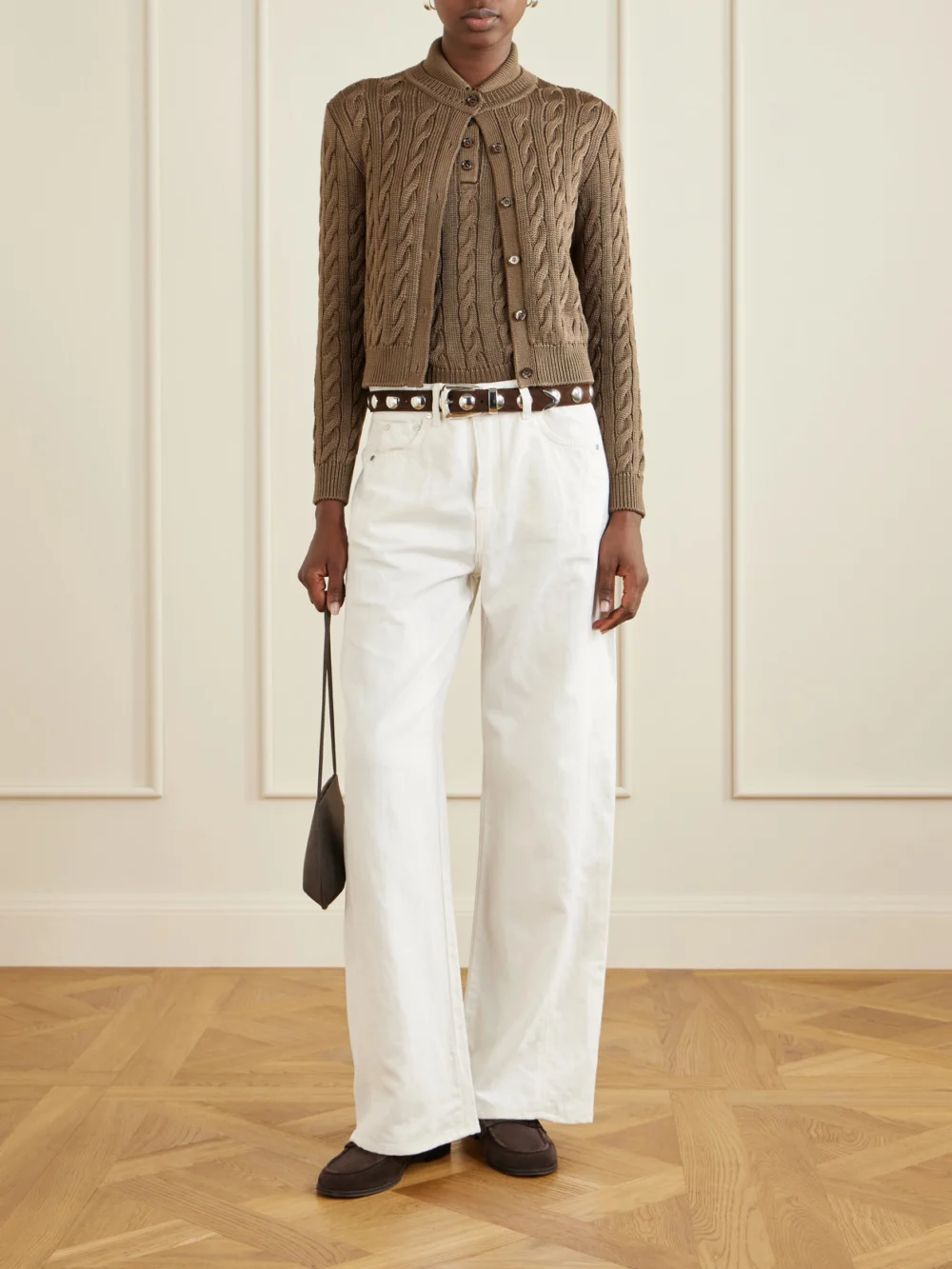 Ralph Lauren Collection Cable-knit Halterneck Stretch-silk Polo Vest, worn by a model
