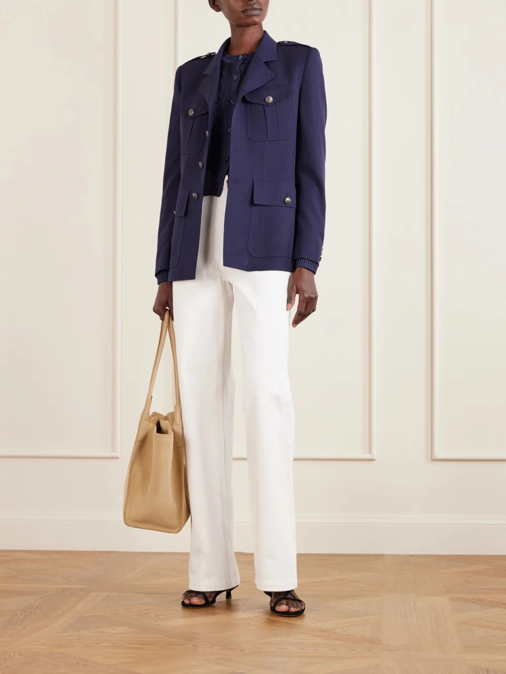 Ralph Lauren Collection Cable-knit Silk Cardigan, worn by a model