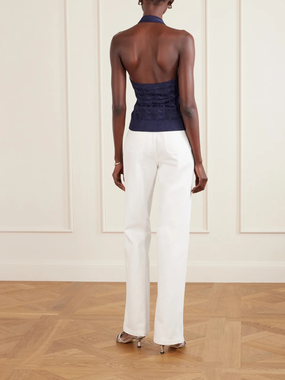Back view of the Ralph Lauren Collection Cable-knit Silk Halterneck Top