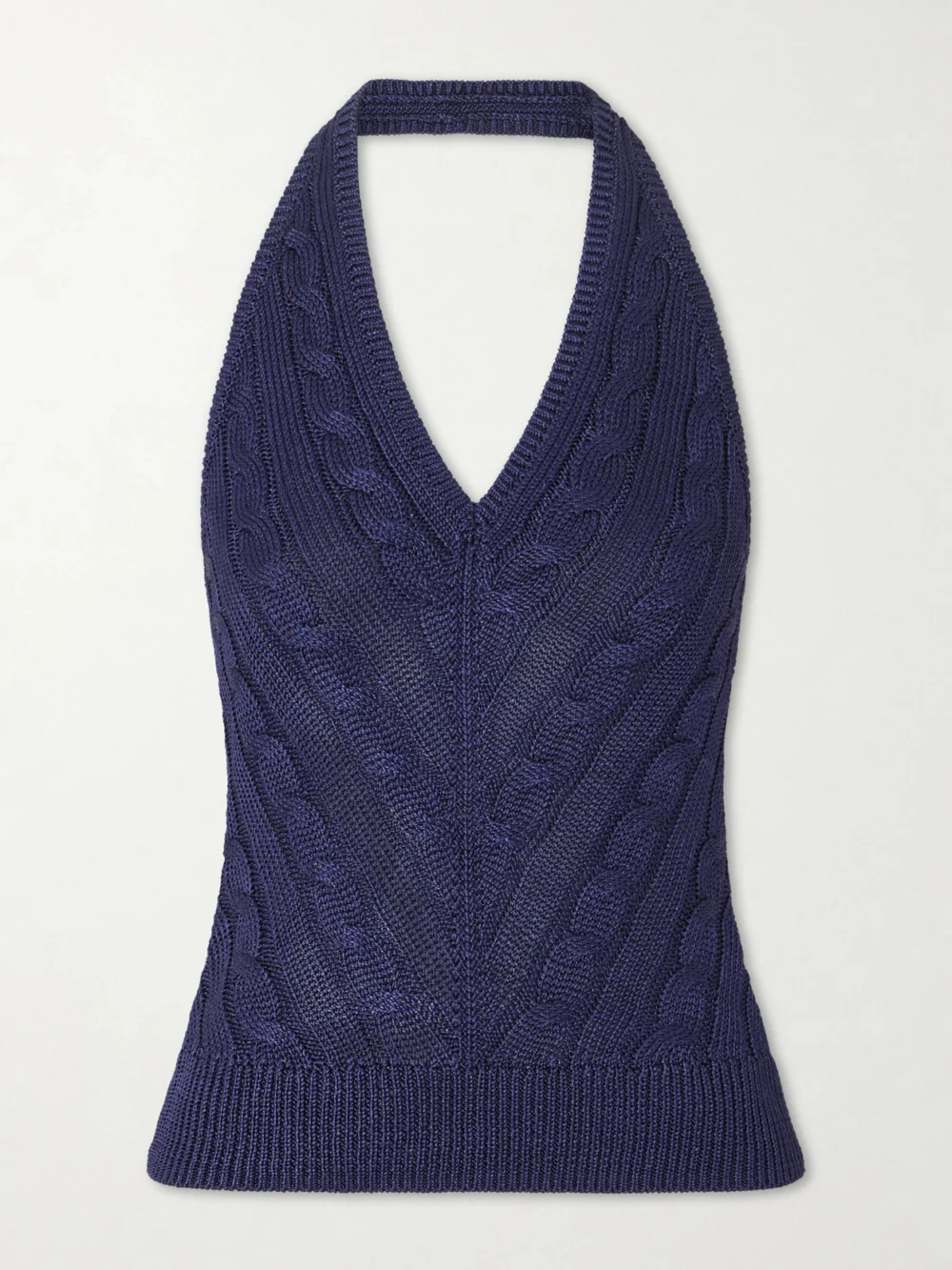 Ralph Lauren Collection Cable-knit Silk Halterneck Top in navy