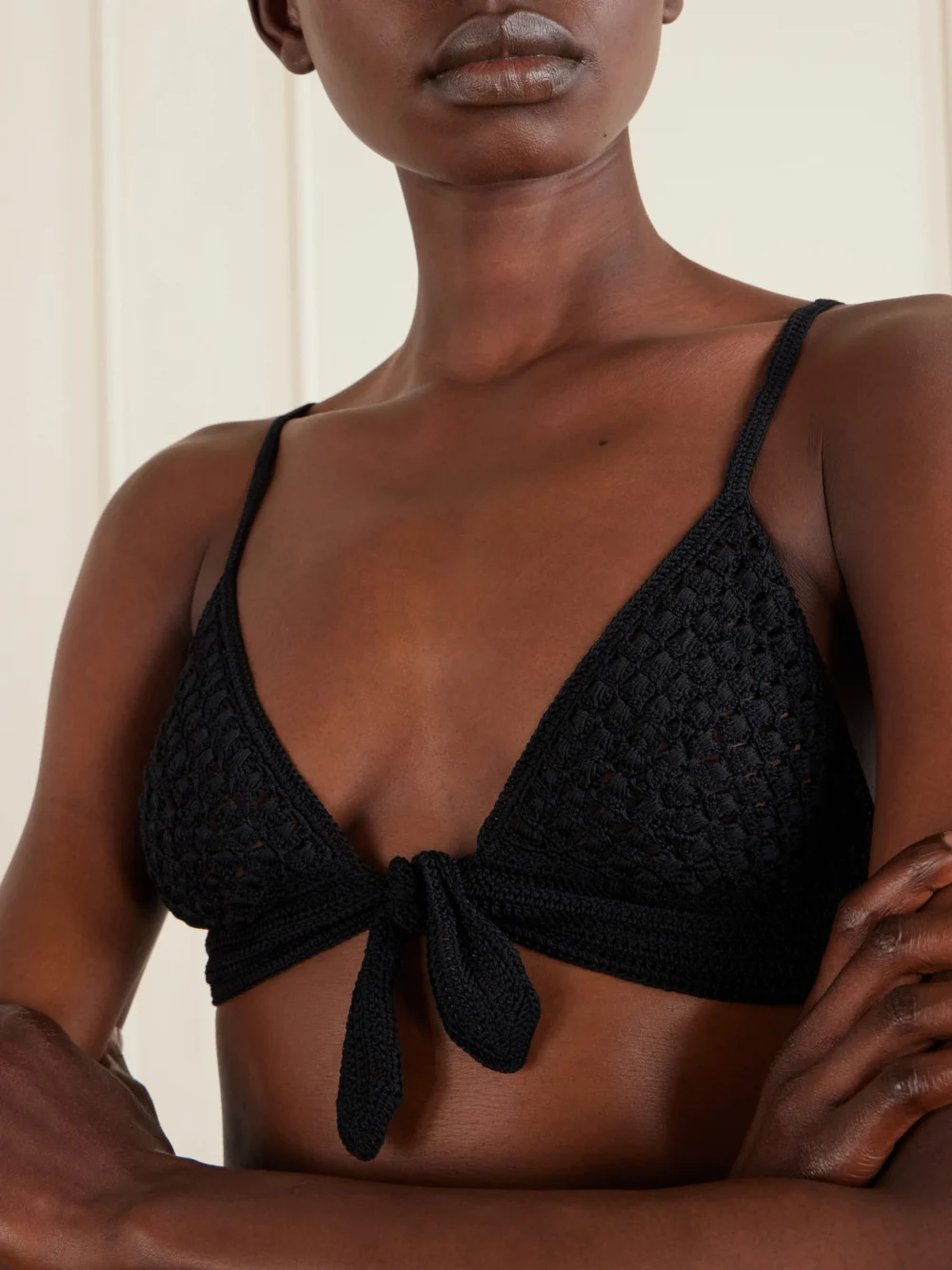 Close-up detail of the Ralph Lauren Collection Crocheted Silk Triangle Bra