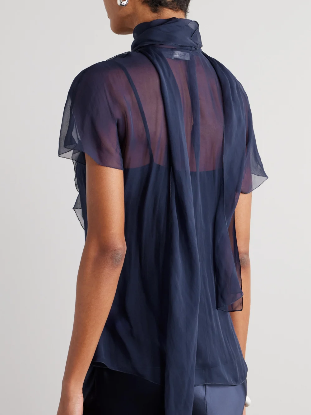 Back view of the Ralph Lauren Collection Etta Pussy-bow Ruffled Silk-chiffon Blouse