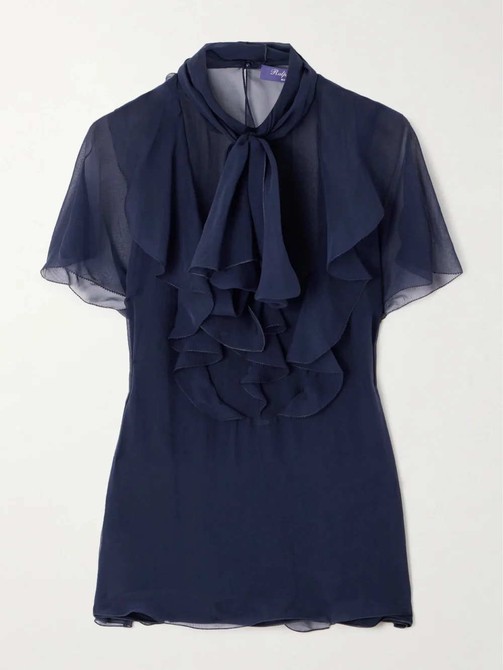 Ralph Lauren Collection Etta Pussy-bow Ruffled Silk-chiffon Blouse in navy