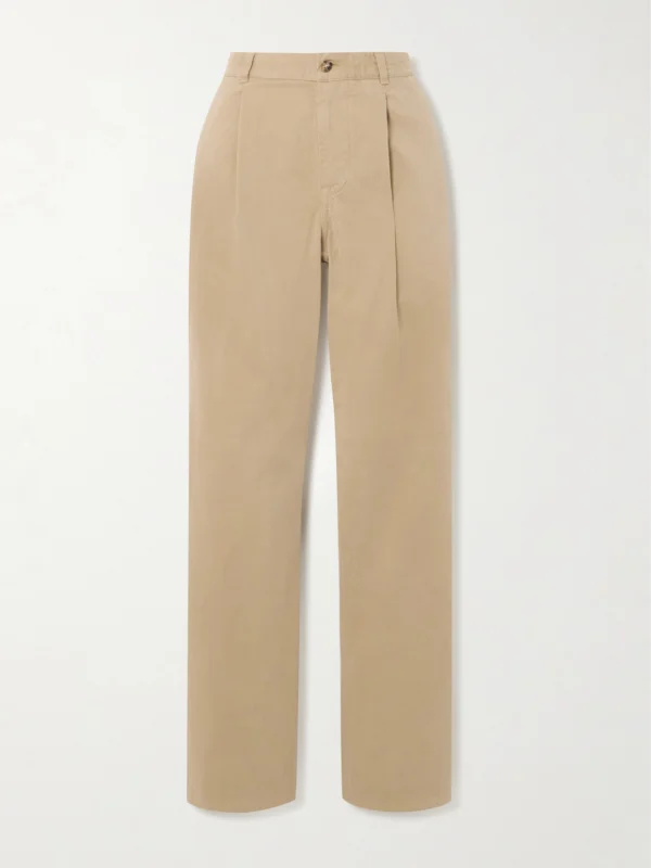 Ralph Lauren Collection Fallon Pleated Brushed Cotton-twill Straight-leg Pants