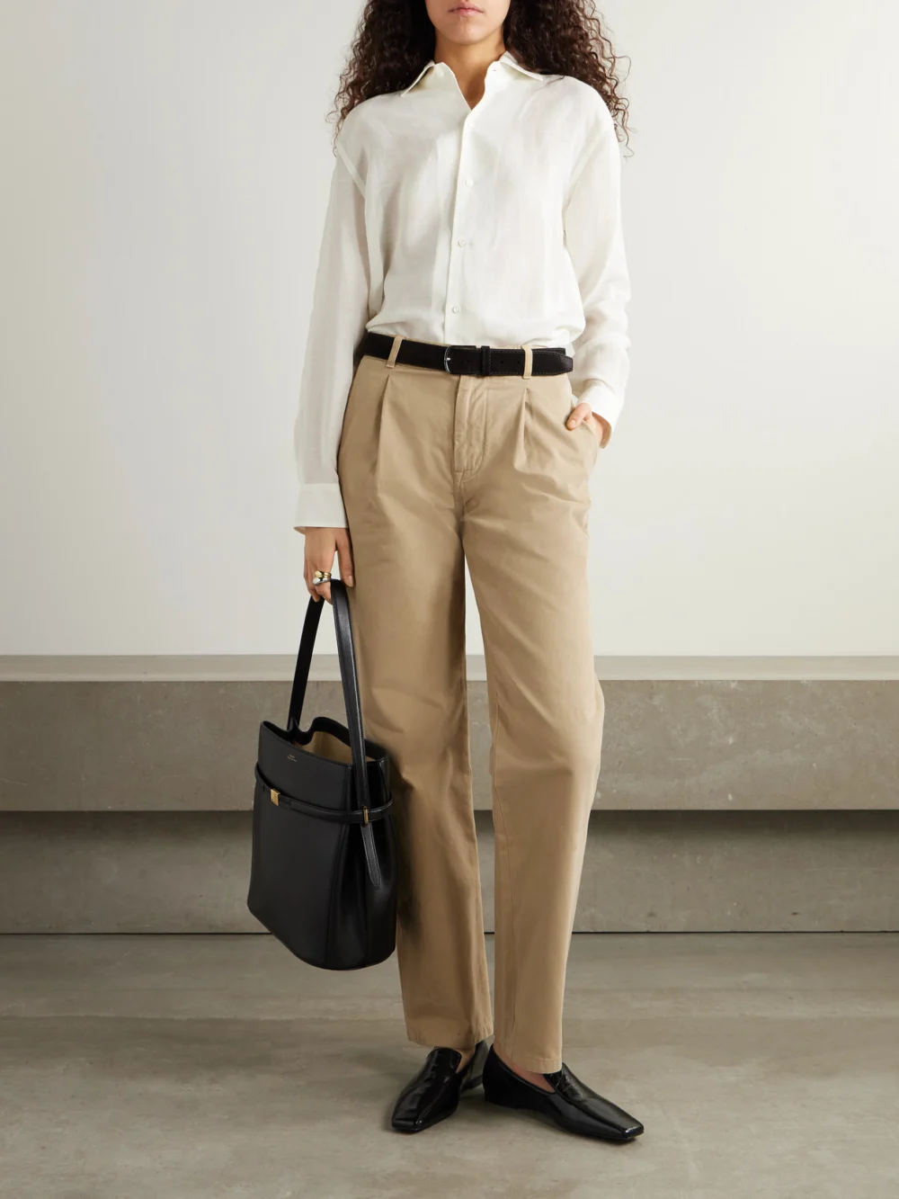 Ralph Lauren Collection Fallon Pleated Brushed Cotton-twill Straight-leg Pants, worn by a model