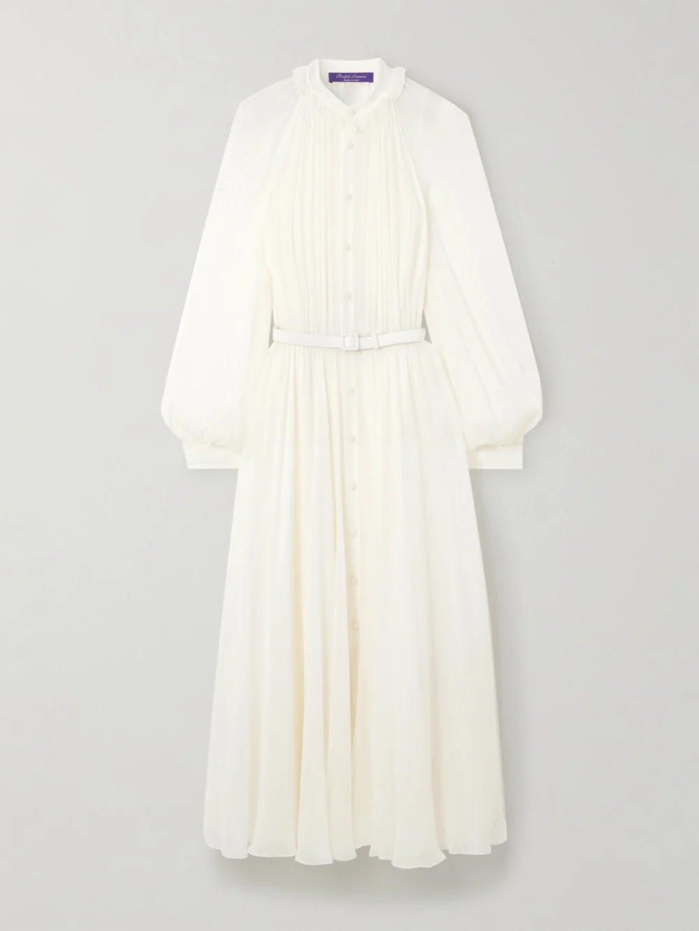 Ralph Lauren Collection Grantly Belted Pleated Silk-crepon Midi Dress in cream