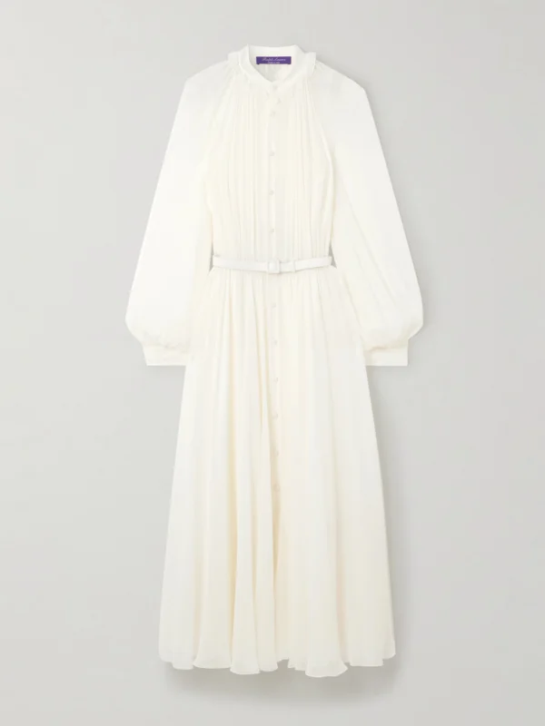 Ralph Lauren Collection Grantly Belted Pleated Silk-crepon Midi Dress