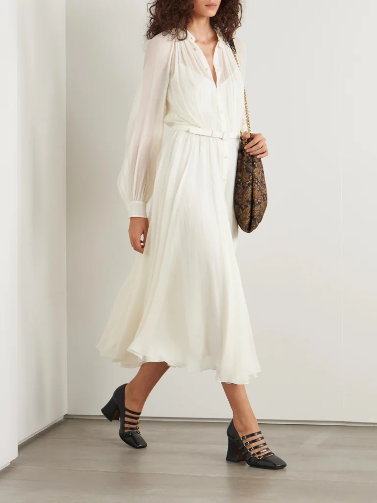 Ralph Lauren Collection Grantly Belted Pleated Silk-crepon Midi Dress