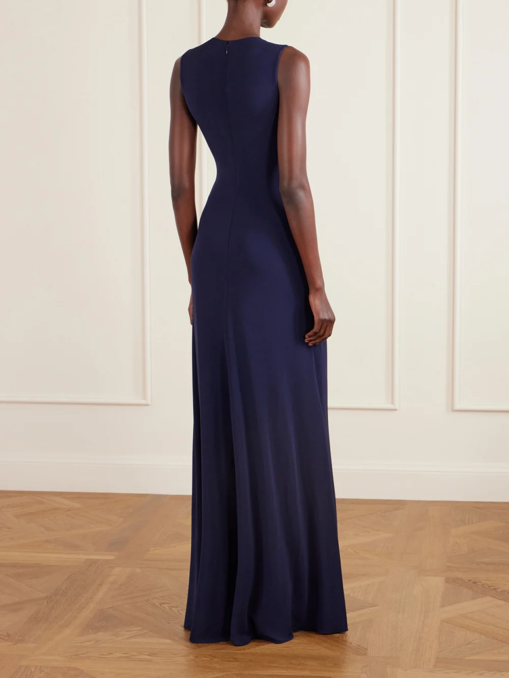 Back view of the Ralph Lauren Collection Knotted Pleated Chiffon and Stretch-jersey Gown