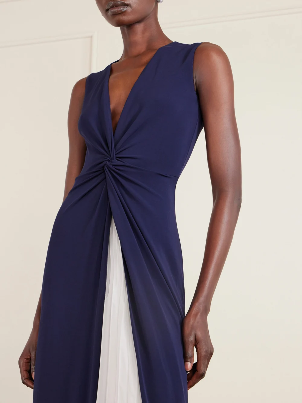 Close-up detail of the Ralph Lauren Collection Knotted Pleated Chiffon and Stretch-jersey Gown