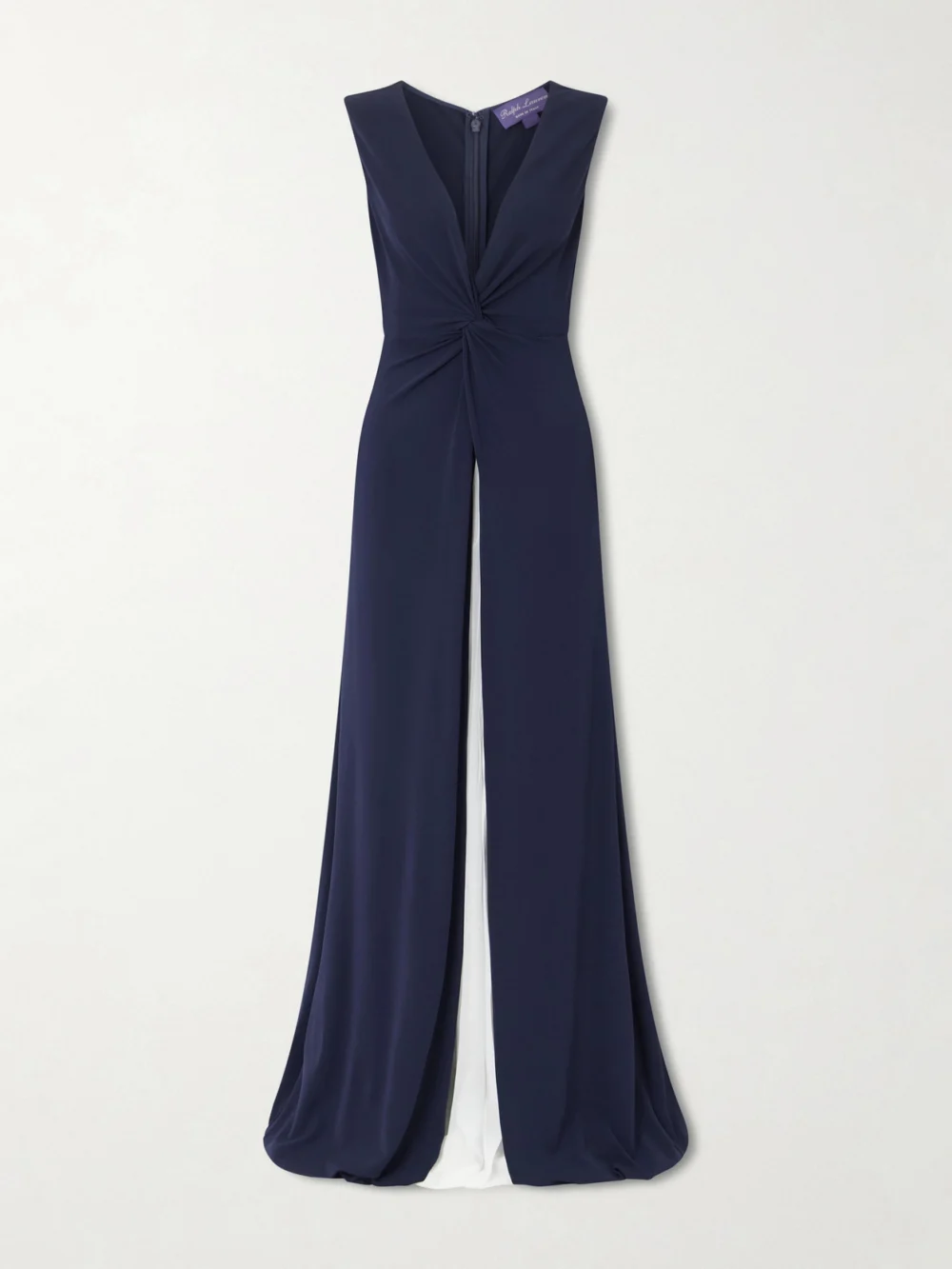Ralph Lauren Collection Knotted Pleated Chiffon and Stretch-jersey Gown in navy
